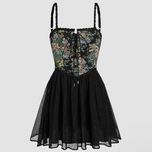 NWT Black Garden Corset Mini-Dress